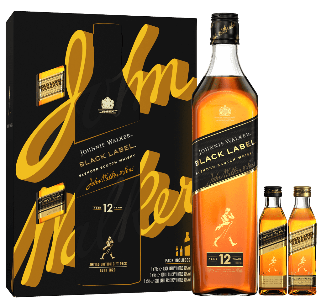 Whisky Johnnie Walker Black Label 40% 0,7l+1x Jw Gol.40%0,05l+ Jw D.bl40%0,05l